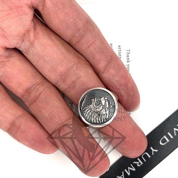 David Yurman PETRVS Lion Tag Coin Signet Men's Ring Size 5 Silver Brand New DY - Picture 3 of 10